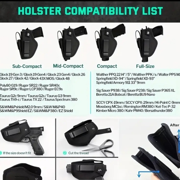 NWT Gun Holster Durable Ambidextrous Universal Concealed Carry Black - Picture 2 of 9